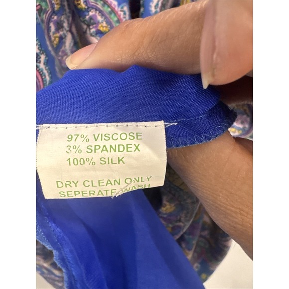 Shabby Apple Women's Blue Silk XS  Short Sleeve Paisley Pullover Dress - Picture 3 of 7